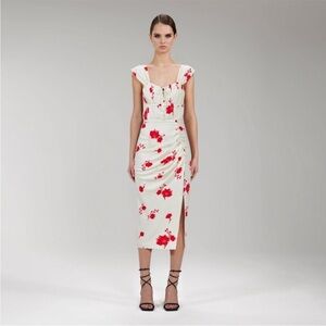 Self-Portrait Red and White Daisy Midi Dress